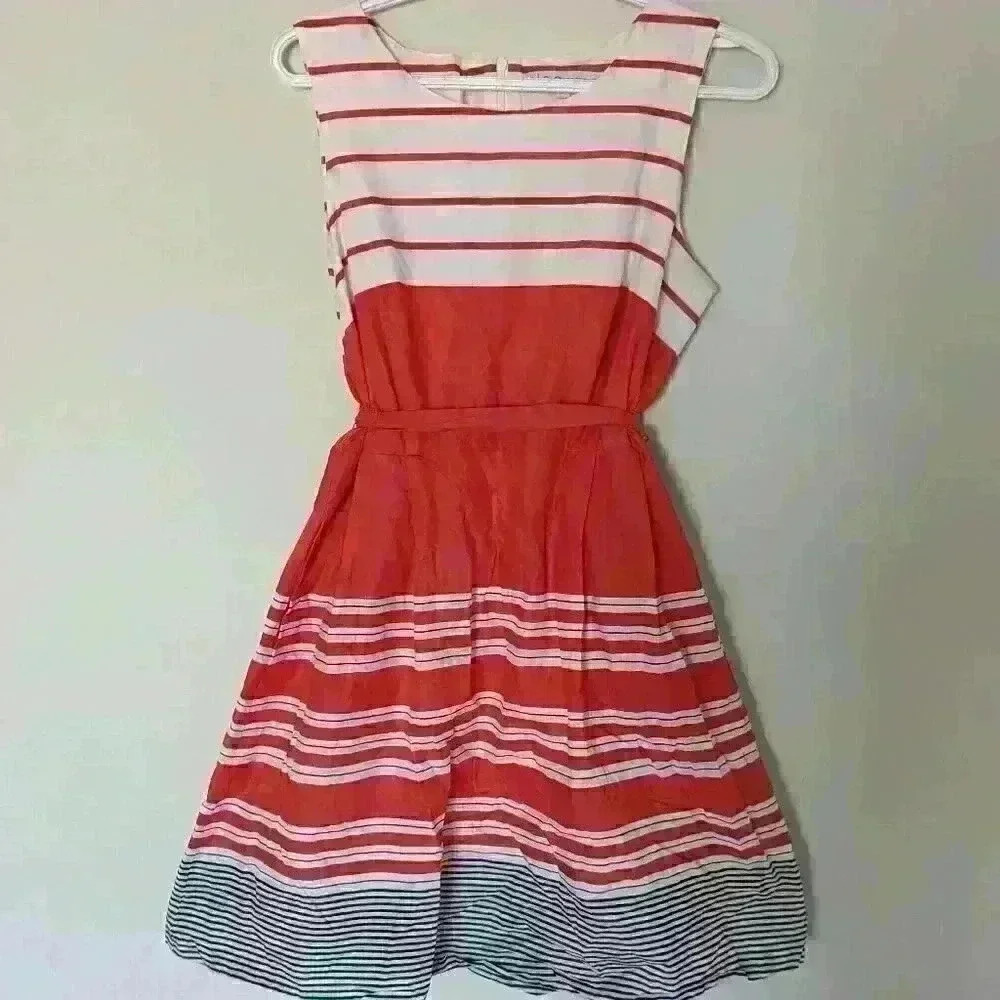 CLEO Petites, Stripped Dress with  Belt. Red, white and black, size 10